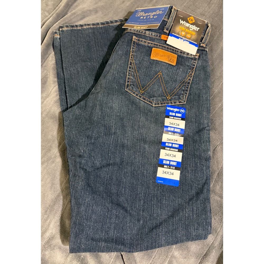 Wrangler Retro FR Flame Resistant Slim Boot Jeans Mens 34x34 Blue HRC 2 72WTH39